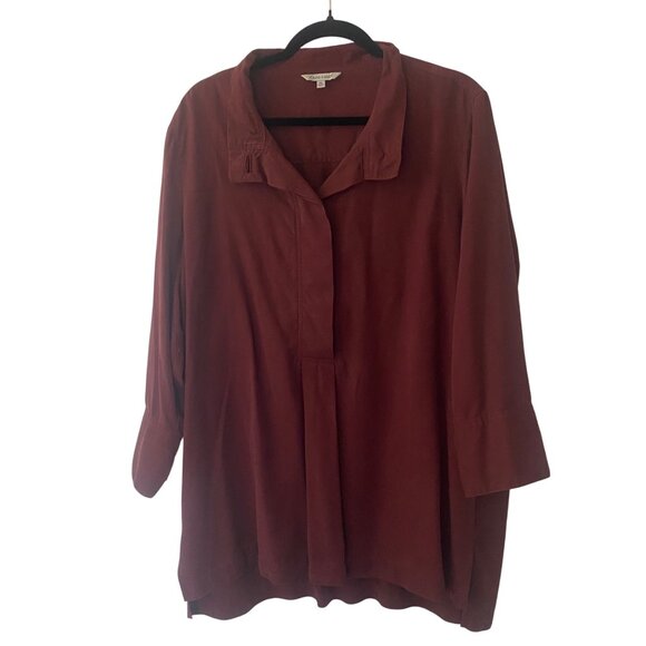 John Mark Oversized Shirt Womens XL red 3/4 sleeve Pullover Boho Travel Casual - Picture 5 of 16